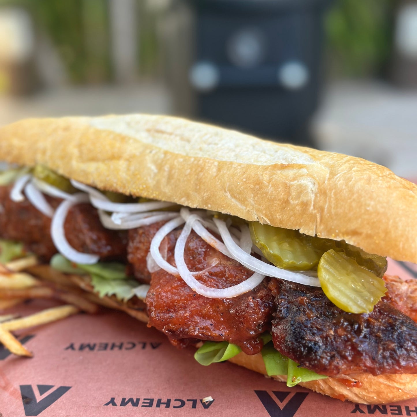 a big homemade smoked McRib sandwich